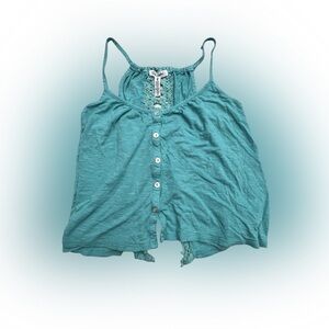 Women’s Aeropostale Teal Tank Top with Button and Lace Detail Size M